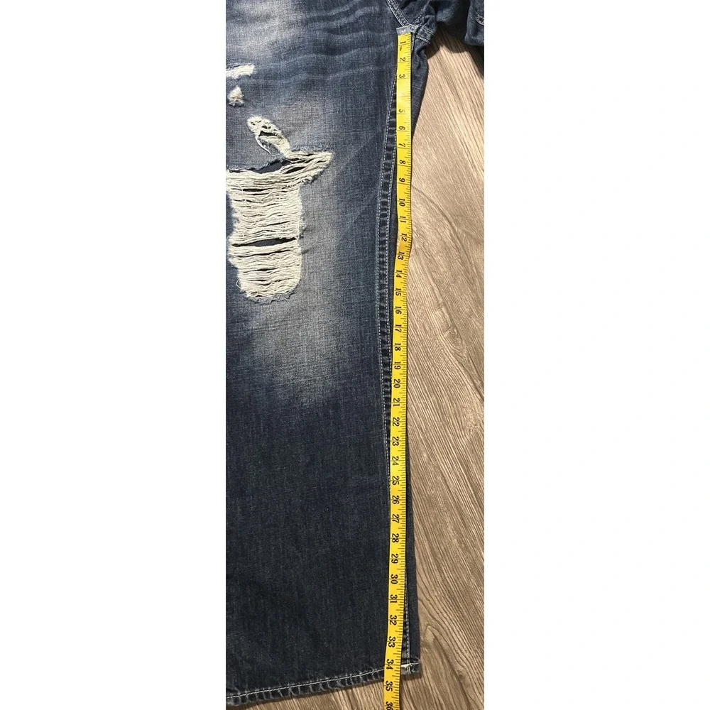 True Religion World Tour Dark Wash Straight Leg Distressed Jeans Sz 42 (44x34)